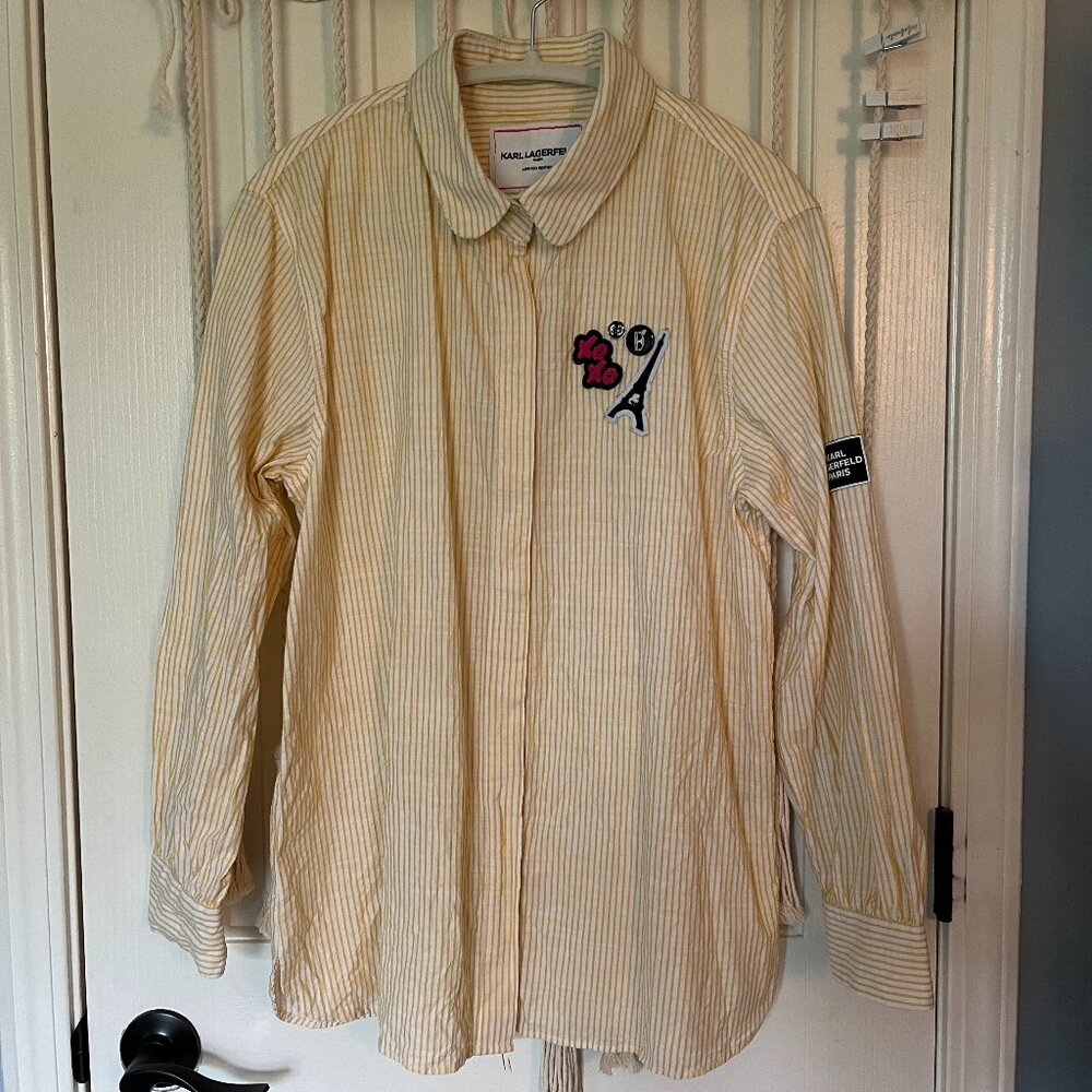 EC Karl Lagerfeld Paris Limited Edition Long Roll Sleeve Button Up Stripe M